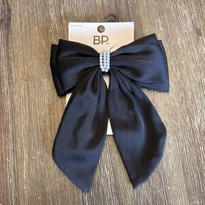 New BP Black Satin And Faux Pearl Bow Hair Clip Barrette Large